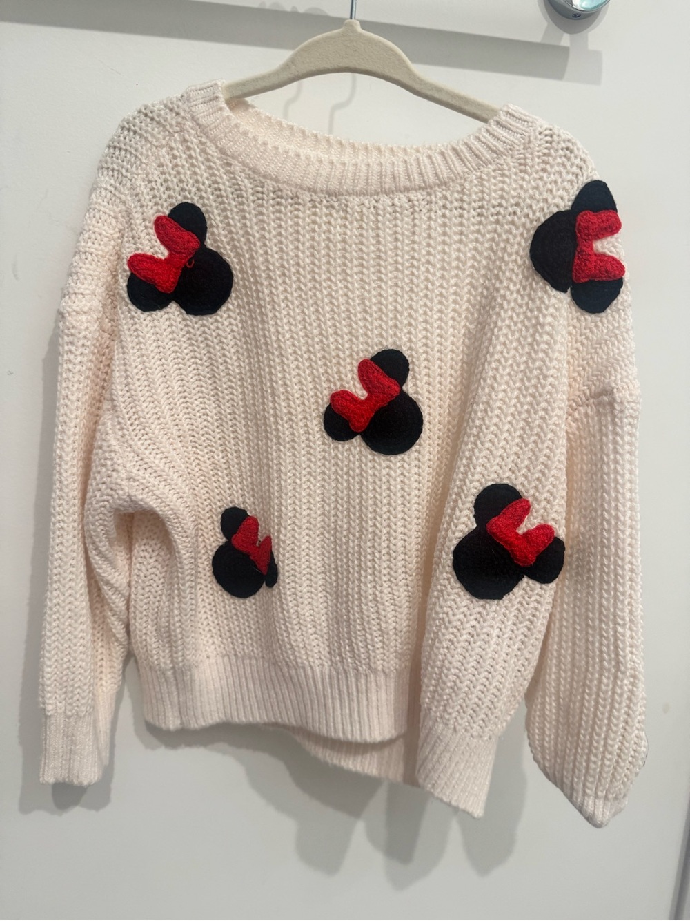 Cream Knit Sweater with Black & Red Minnie Mouse Appliqué - Toddler Girl 2T